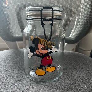Vintage Mickey Mouse Goodies Glass Jar with Glass Clasping Lid Disney